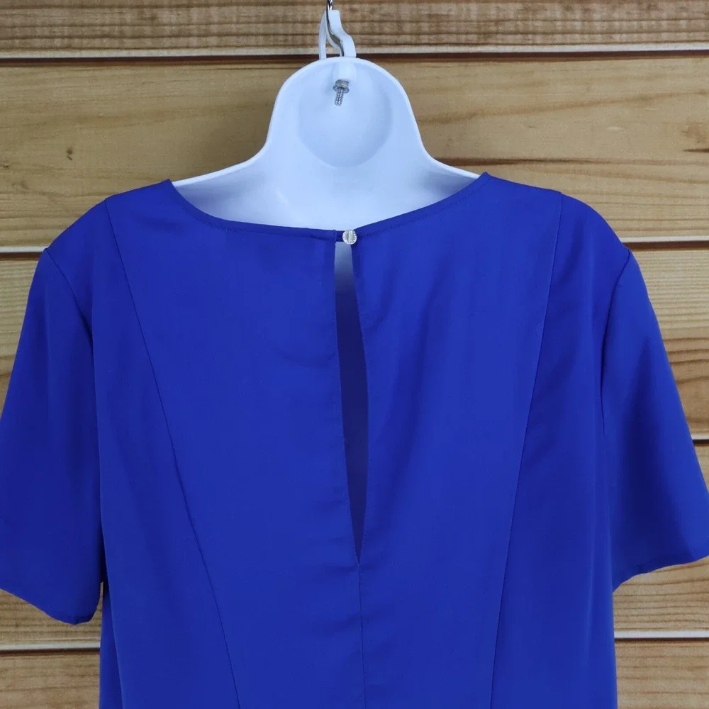 Michael Kors Blouse Shirt Womens 10‎ Blue Pleated Back Short Sleeves Lightweight